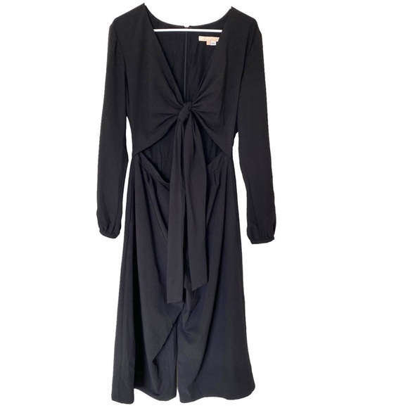 Hutch V-Neck Tie Front Cut Out Wide Leg Long Sleeve Jumpsuit in Black, Size 6 - Picture 1 of 10